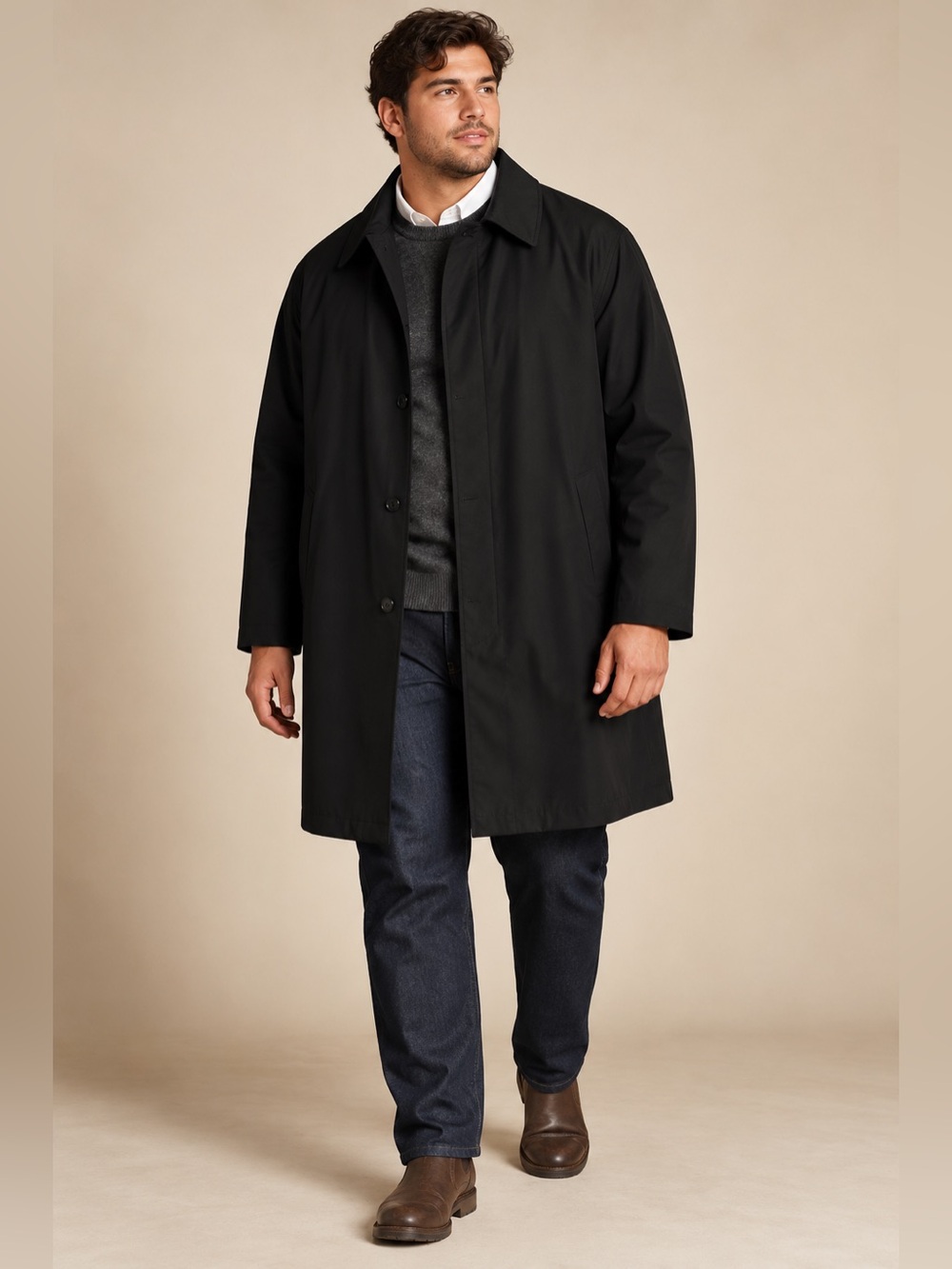 Lauren Ralph Lauren 54R Black Trench Jacket Wool Blend Removable Liner Big Tall